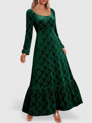 Caracilia Womens Long Sleeve Velvet Formal Fall Maxi Dress