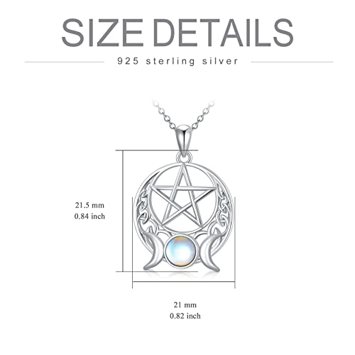 Sterling Silver Pentagram Necklace Triple Moon