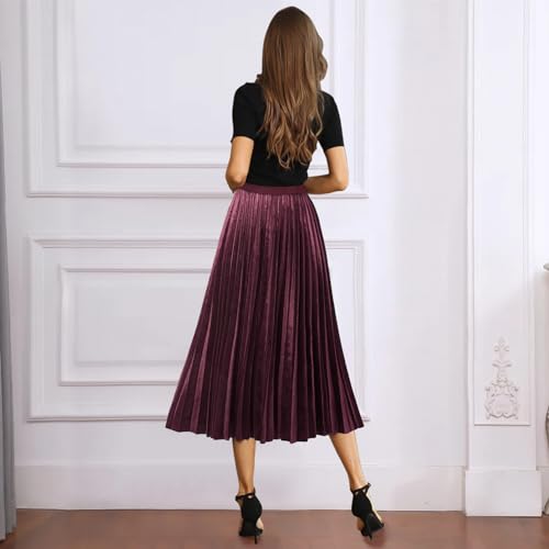 Women's Pleated High Waist Flowy Midi Skirt Velvet