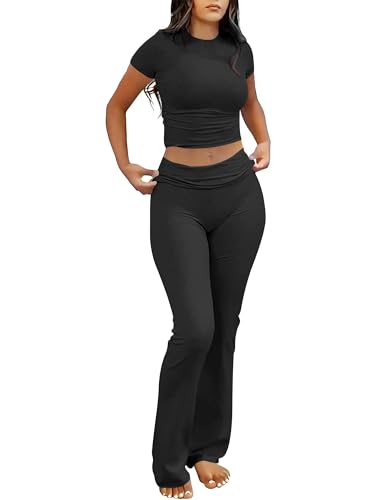 Lounge Sets For Women 2 Piece Foldover Yoga Flare Leggings