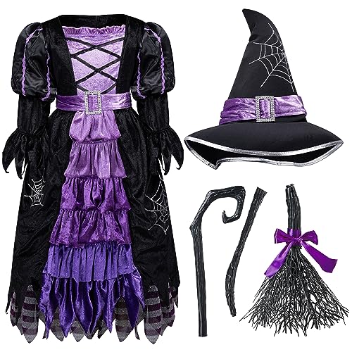 Spooktacular Creations Fairytale Witch Cute Witch Costume Deluxe Set with Broom for Girls