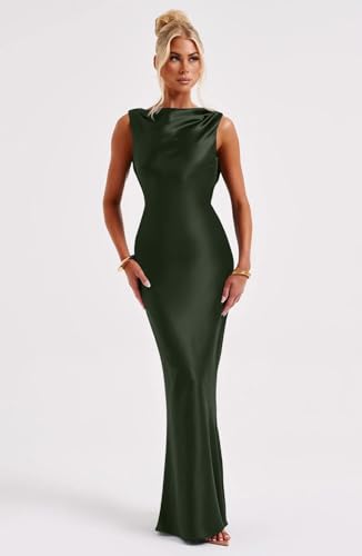 Memoriesea Women's Elegant Sleeveless High Neck Tie Cocktail Wedding Party Maxi Dress