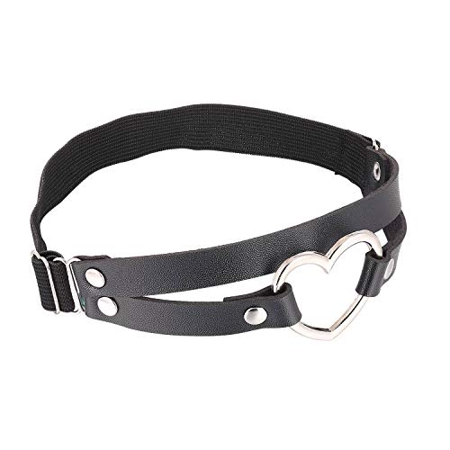 FM FM42 Multicolor PU Simulated Leather Women's Gothic Double Straps Heart O Ring Leg Thigh Elastic Garter Belt, One Pair