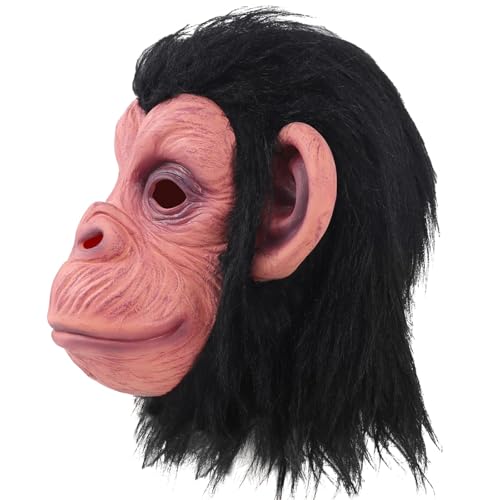 Monkey Mask Latex Full Head Animal Black Chimp Mask for Halloween Costume Party, Large