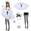 4 PCS Halloween Costume Set for Women 2026 Adult Ghost Costume, Ghost Poncho, Candy bag Headband and Nylon Striped Tights for Halloween Cosplay Party