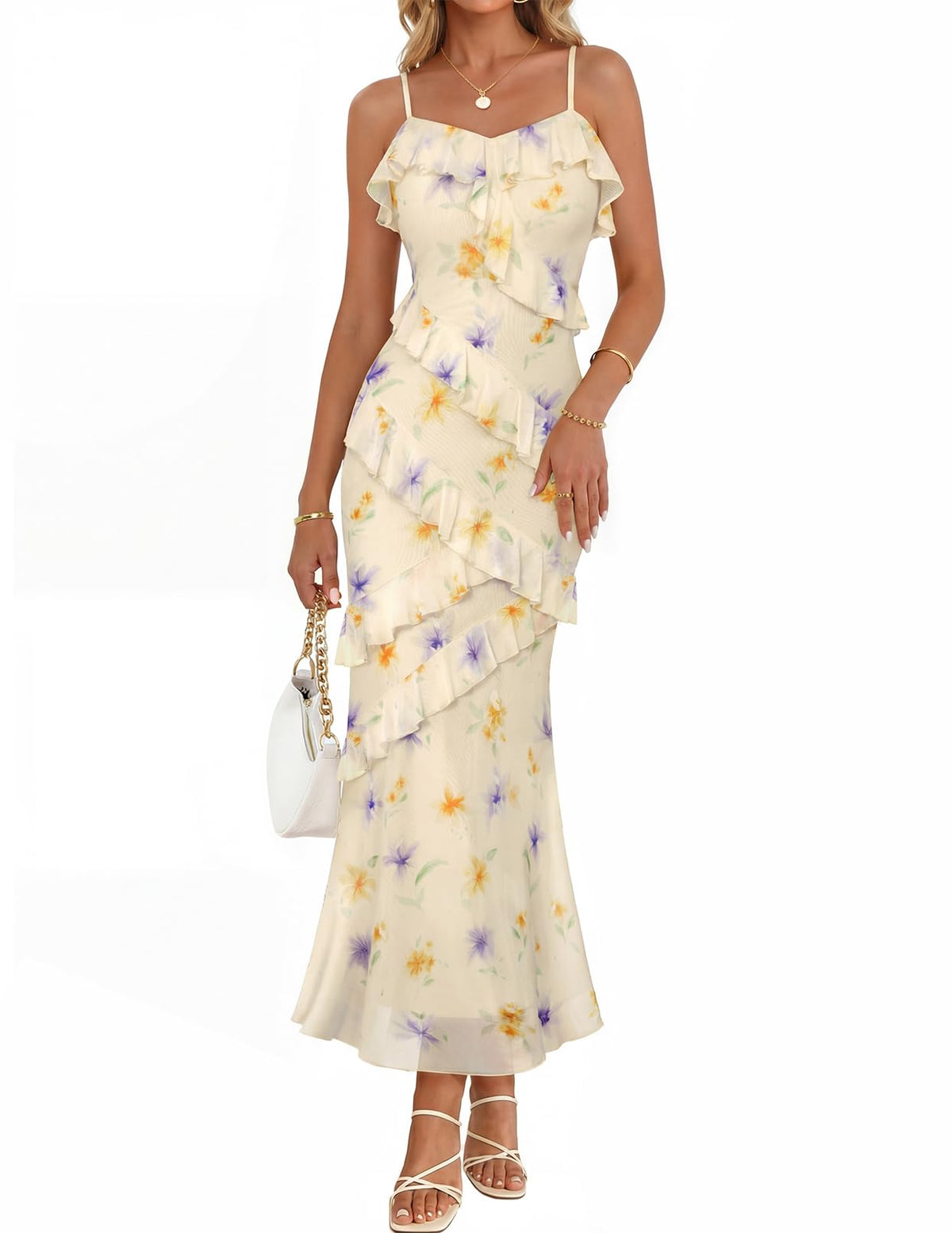 MEROKEETY Summer Floral Wedding Guest Maxi Dress Women 2026 Formal Cocktail