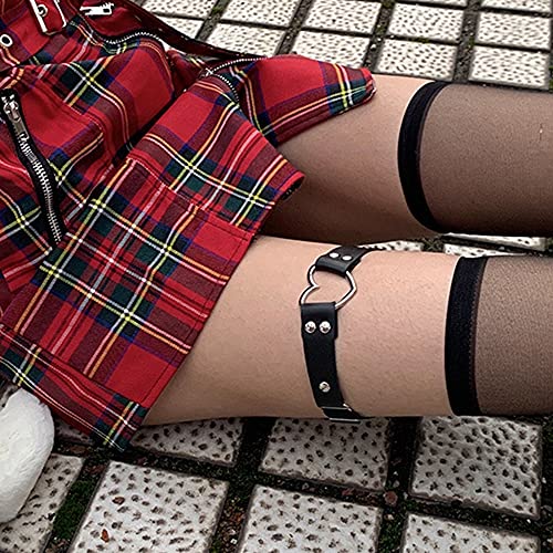 2PCS Leather Heart Garter - Adjustable Leg Ring for Cosplay, Spike Party