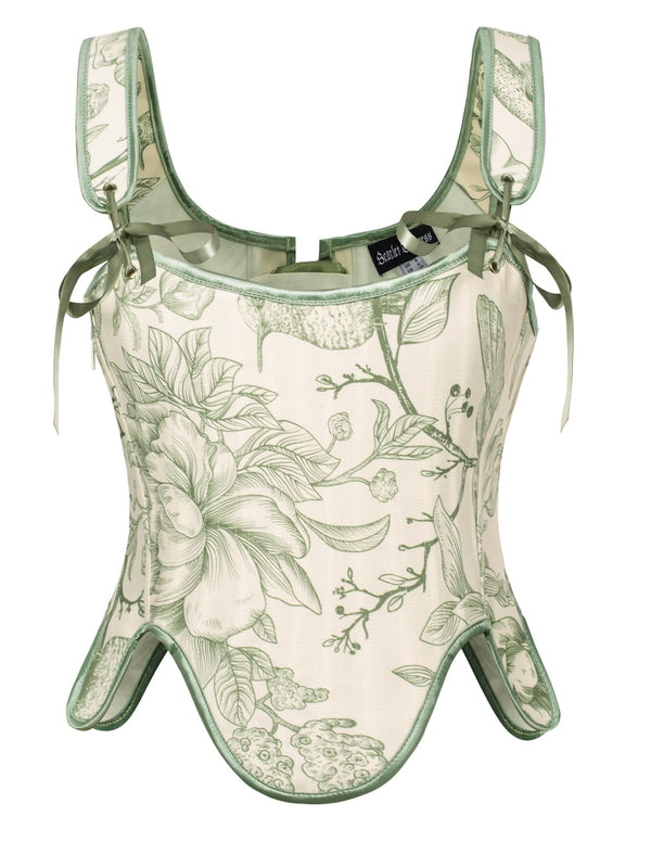 Renaissance Floral Lace-Up Bustier with Zipper