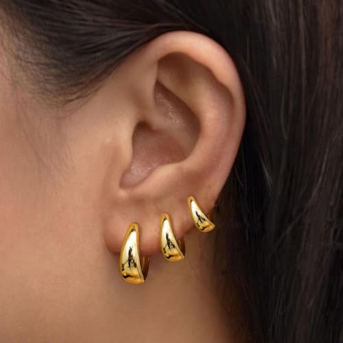 3 Pairs Gold Hoop Earrings Set for Women Trendy Chunky Small Huggie Jewelry Secondary image