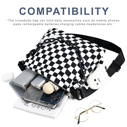 Black & White Checkered Crossbody Messenger Bag