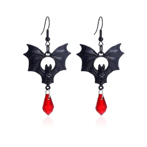 Gothic Bat Earrings for Women Black Red Crystal Dangle Drop Earrings Dark Punk Vampire Bat Earrings Hypoallergenic Vintage Goth Vampire Earrings Halloween Cosplay Party Jewelry