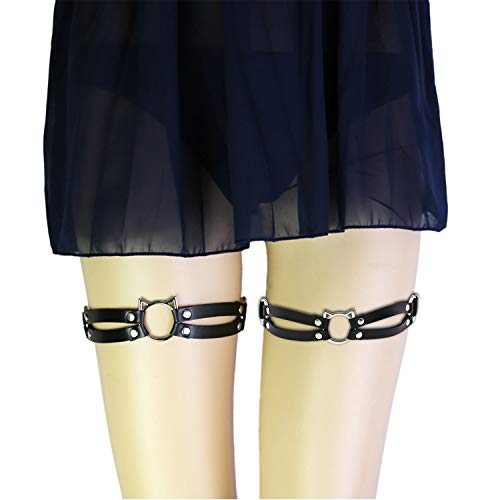 2pcs Adjustable Faux Leather Leg Garter, Elastic Punk Thigh Straps for Ladies