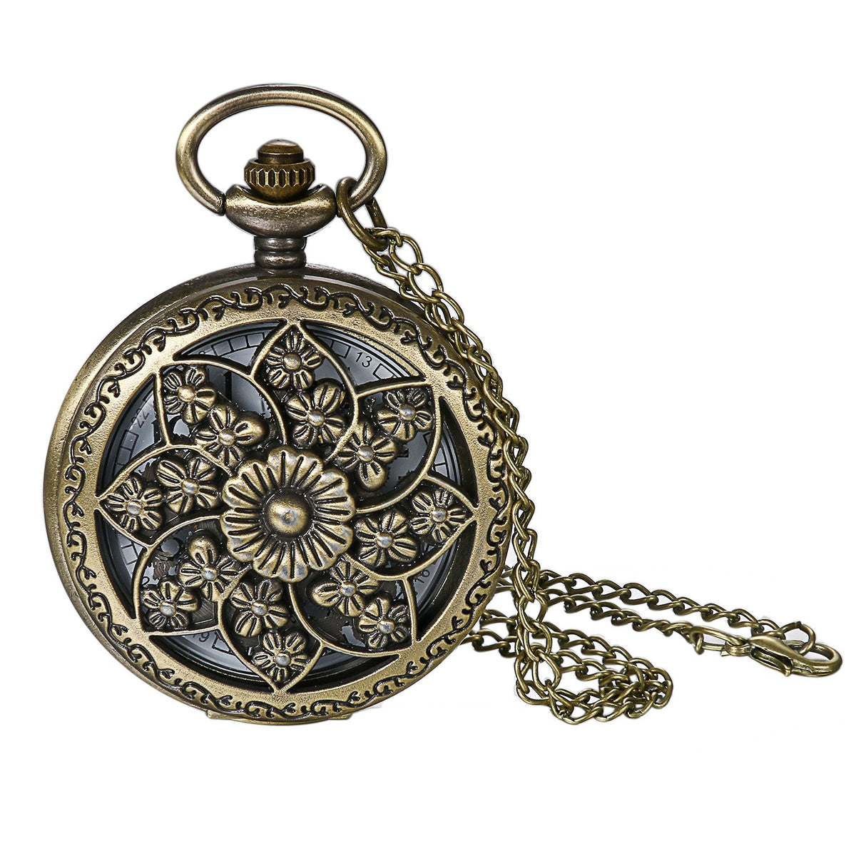 Bronze Flower Pocket Watch: Retro Vintage Pendant Watch with