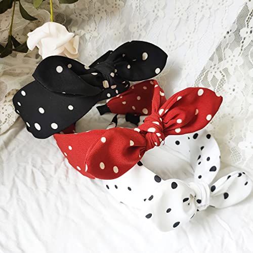 3 Pack Bow Headbands for Women,Wide Polka Dot Headband for Women Rabbit Ear Hair hoop