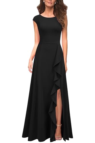 MUSHARE Women's Cocktail Dresses with Pockets Ruffled Sexy Split Party Long Formal Dress