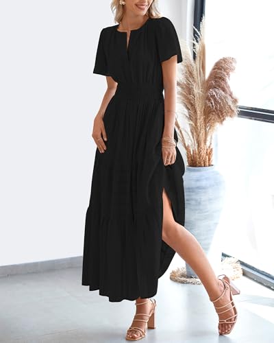BTFBM Womens Summer 2026 Casual Maxi Dresses Lightweight Short Sleeve Dress