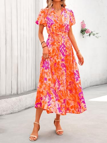 MASCOMODA Summer Maxi Dresses for Women 2026 Short Sleeve Long Floral Dress