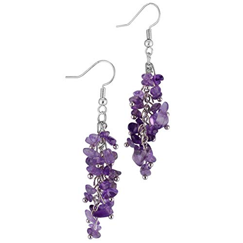 Natural Tumbled Stones Earrings for Women, Reiki Healing Crystal Long Dangle Hook Eardrop Main image