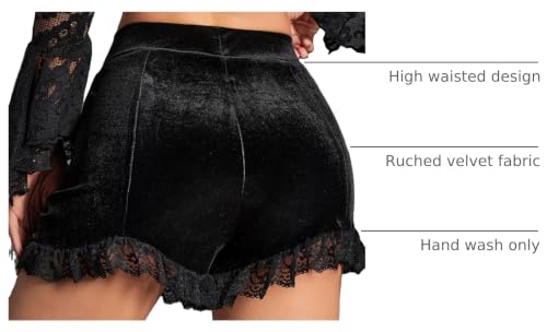 GothDark Sexy Velvet High Waist Gothic Vintage Ruched Lace Patchwork Shorts
