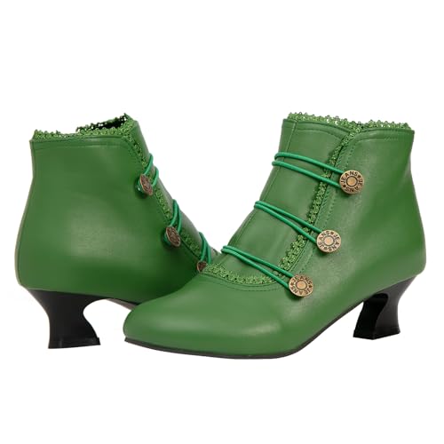Women's Ankle Boots Low Heels Lace Buttons Round Toe Side Zipper Vintage Short Boots Autumn Winter