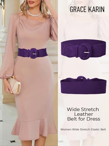 Grace Karin Belts For Women Suede Elastic Wide Belt Vintage Stretchy
