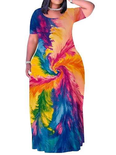 Plus Size Maxi Dress for Women Summer Short Sleeve Casual Sundress