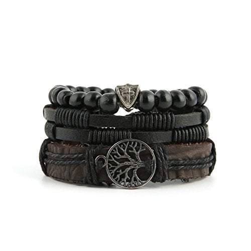 HZMAN Genuine Leather Tree of life Bracelets for Men Women