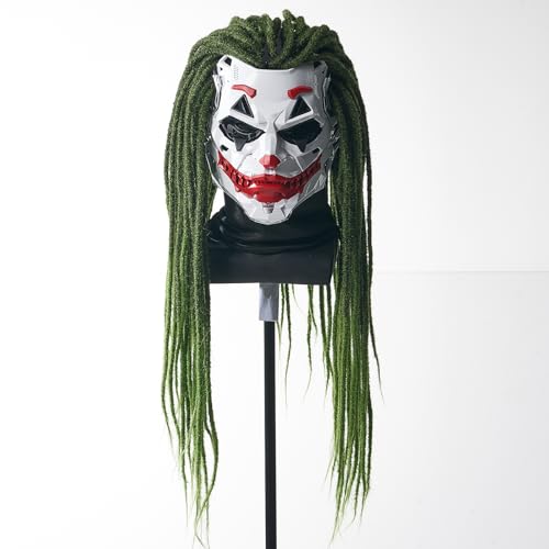 IUUBVV Futuristic Clown Mask, White and Red, Cosplay Costume Accessory