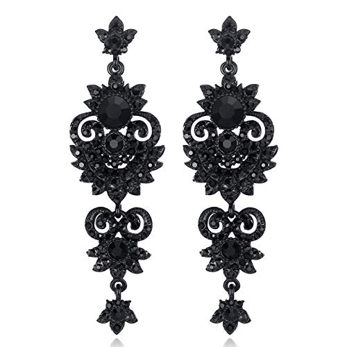 Vintage Floral Teardrop Butterfly Wing Black Austrian Crystal Drop Dangle Earrings for Women Bride Gift Main image