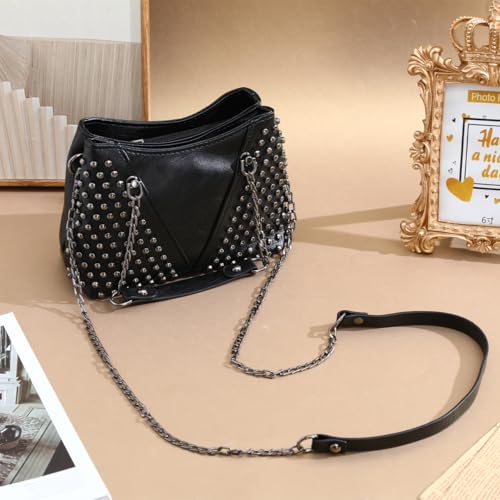 Studded Rivet Chain Crossbody Messenger Bag