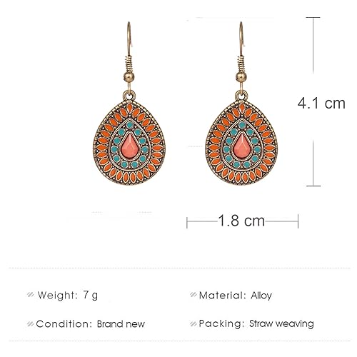 Handmade Boho Enamel Teardrop Dangle Earrings