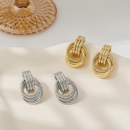 SHERLOVE Chunky Knot Gold Earrings Women Statement Drop Dangle Earrings