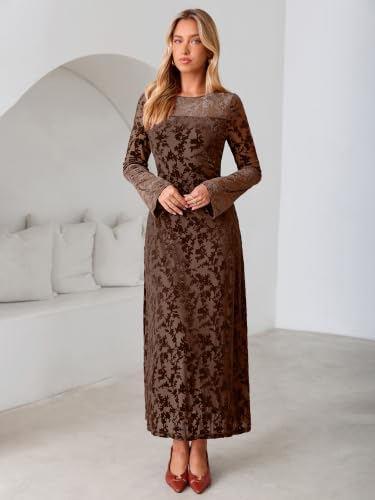 Simplee Womens Velvet Long Sleeve Fall Formal Wedding Guest Maxi Dress