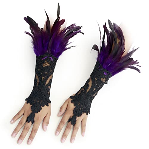 Feather Gloves Women Costume Wrist Cuffs