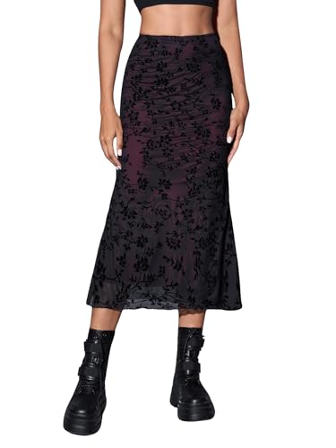 Verdusa Women's Fishtail Mesh Long Skirt 90s Y2k Outfits Goth Clothes
