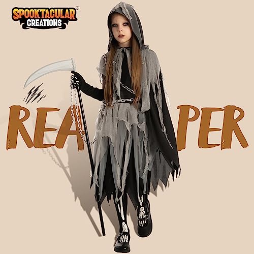 Spooktacular Creations Girl Grim Reaper Costume with Gloves and Tights Glow in the Dark, Scary Halloween Costume