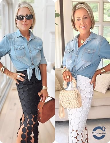 Womens Crop Modern Denim Top Tie Knot Shirt Chambray Cardigan