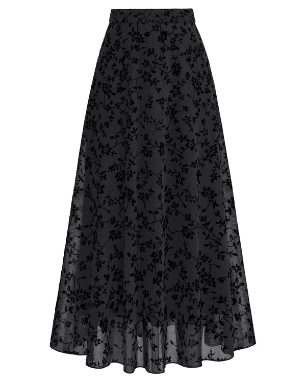 BTFBM Womens Floral Mesh Maxi Skirts Long Tulle Skirt