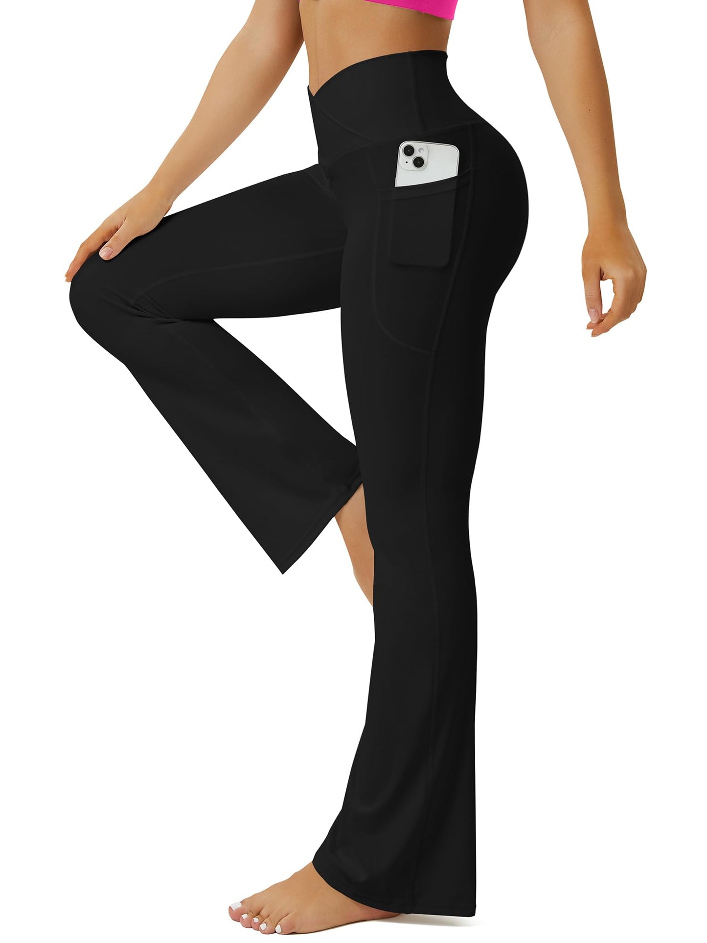 Fohofo Yoga Pants Women With Pockets Crossover High Waisted Bootcut