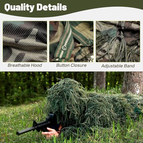 MOPHOTO 5 in 1 Ghillie Suit 3D Camouflage Hunting Suits - Jacket, Pants, Hood, Carry Bag for Adults & Youth, M/L/XL/XXL Secondary image