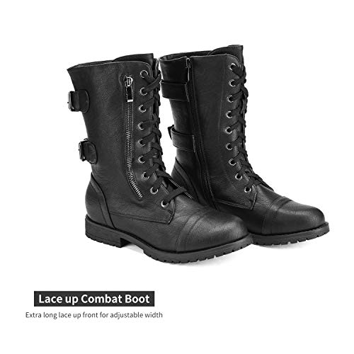 DREAM PAIRS Women's Mid Calf Built-in Wallet Pocket Lace up Military Combat Boots