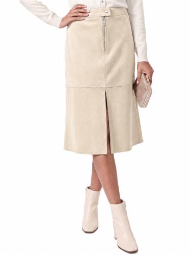 Tankaneo Womens Faux Suede Skirts Midi High Waist A Line Vintage Skirt
