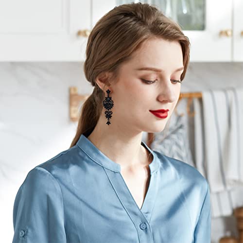 Vintage Floral Teardrop Butterfly Wing Black Austrian Crystal Drop Dangle Earrings for Women Bride Gift