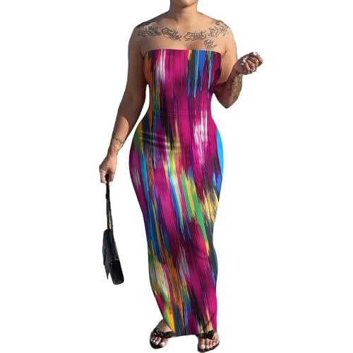 PINSV Women Maxi Strapless Dress Bodycon Tube Dresses