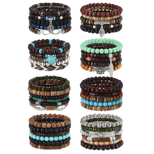 SONNYX 43Pcs Punk Wooden Beads Bracelets Gothic Bracelet for Men Secondary image