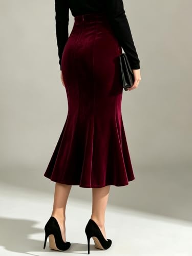 TONCHENGSD Women's Fall Winter Velvet Midi Skirt High Wasit Bodycon Fishtail Skirts