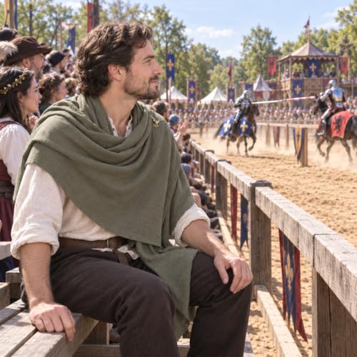 Berenlu Renaissance Hooded Cowl for Men, Medieval Costume Shawl