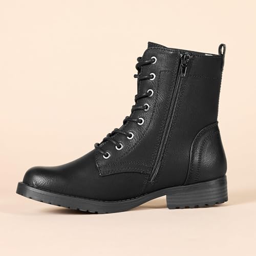 Amazon Essentials Women's Lace-Up Combat Ankle Boots with Side Zipper, Lug Sole