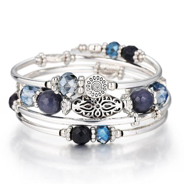 Stackable Beaded Bracelets for Women Boho Wrap Silver Bracelet Layered Fashion Jewelry Gifts for Her