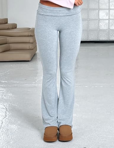 Women's Flare Skinny Pants Fold Over Leggings Stretch